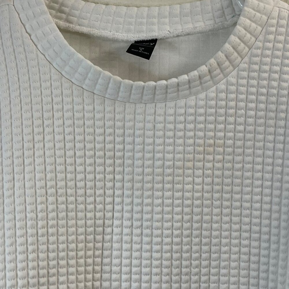 Dazy White Textured Waffle-Knit Crewneck Pullover Sweater M - Picture 4 of 11